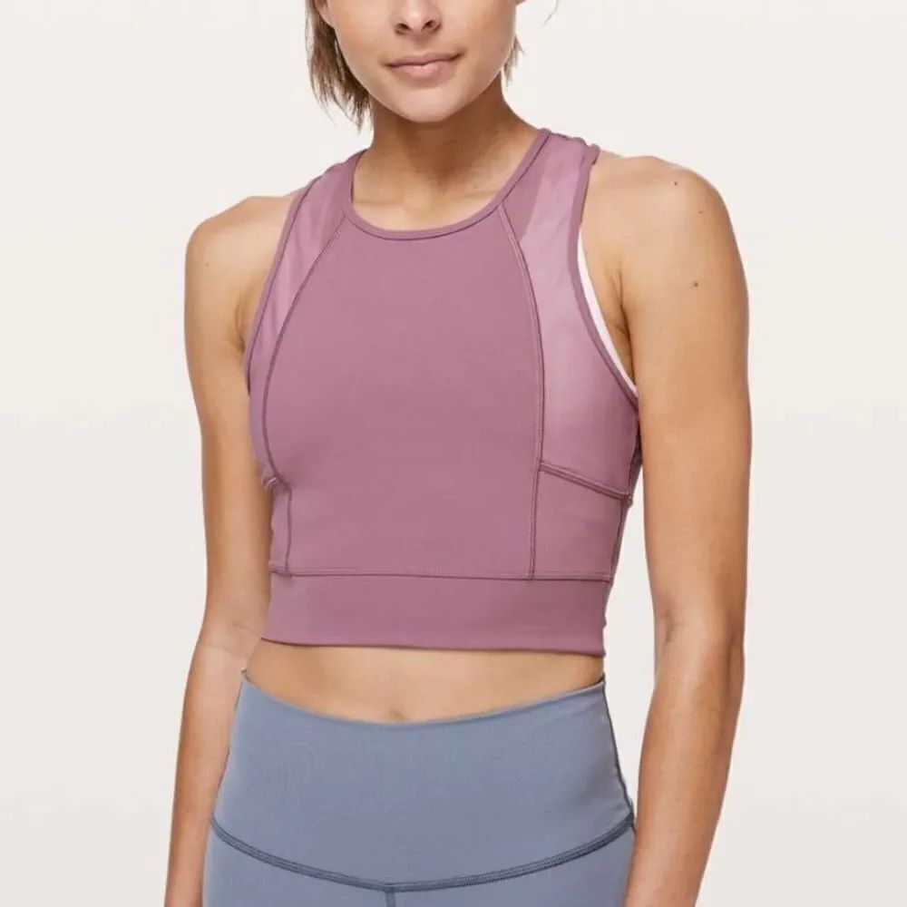Lululemon Laser Speed Train Crop Tank Top Mesh Workout Top In Purple Figue